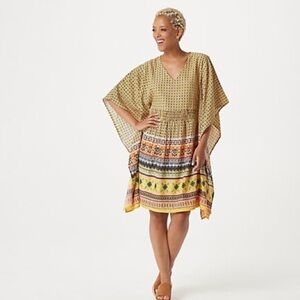 NWT Tolani Gold Orange Batik Print Kaftan Dress